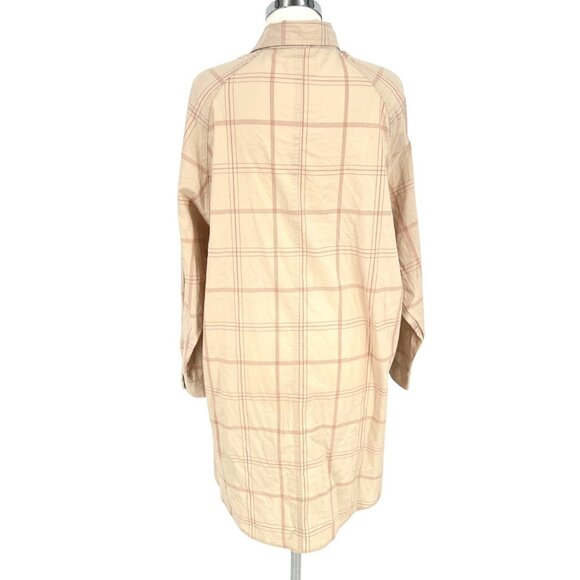 Jackson Rowe Beau Plaid Button-Up Oversized Shirt Dress Beige Size Medium NWOT - Picture 7 of 13